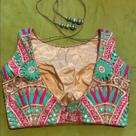 Mirror work Blouse and Saree - Picture 8 of 9